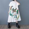 Summer New Loose Large Size Print Splicing Casual Simple Sweet Short-sleeved Dress