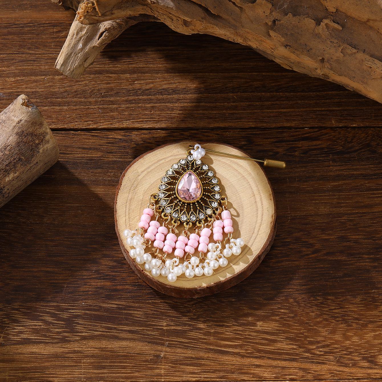 Exotic Peacock Tassel Silk Scarf Buckle with Beaded Pendant