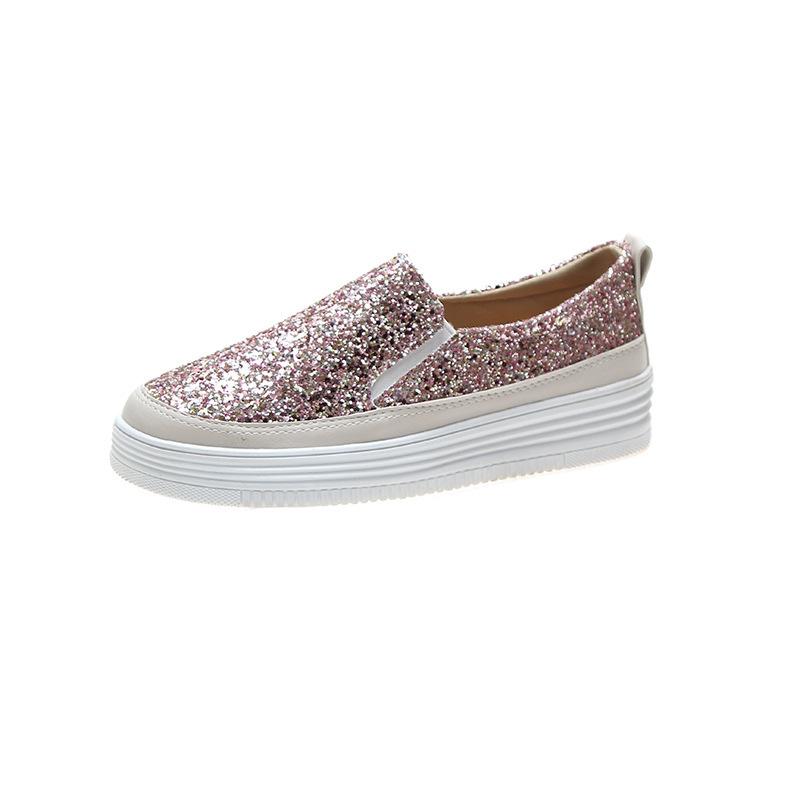Platform Muffin Sole Women Shoes  Spring New One-Pedal Loafers Fashion Versatile Casual Shoes Trendy Design Sequins Sneakers