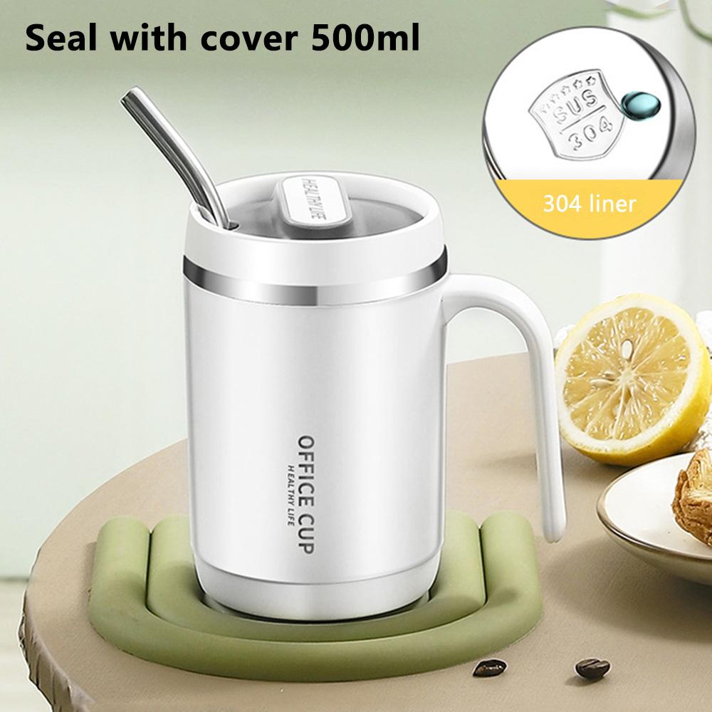 500ml Tumbler Met Deksel En Rietje Vacuüm Geïsoleerde Waterfles Mokken Koffiekopjes Roestvrijstalen Thermosbeker Melk Koffiekop