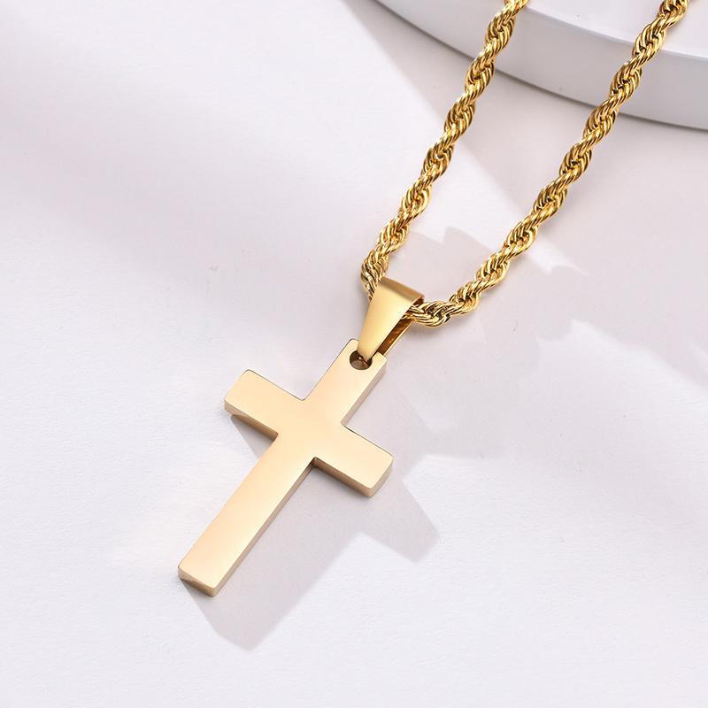 Plain Cross Necklace for Men, Silver Black Gold Color Stainless Steel Simple Cross Pendant Necklace Collar