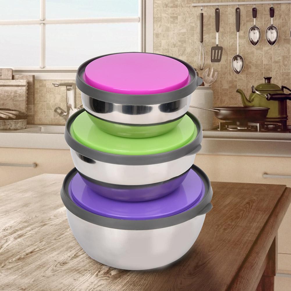 3Pcs Stainless Steel Seal Bowl with Lid Food Storage Box Container Kitchen Tool
