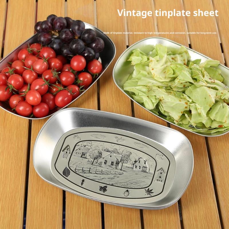 Vassoio portaoggetti retrò Lattina rotonda Desktop Disco Piatto per frutta snack pasticcini Piatto per dolci Caramelliera Strumenti per la conservazione degli alimenti per la cucina domestica