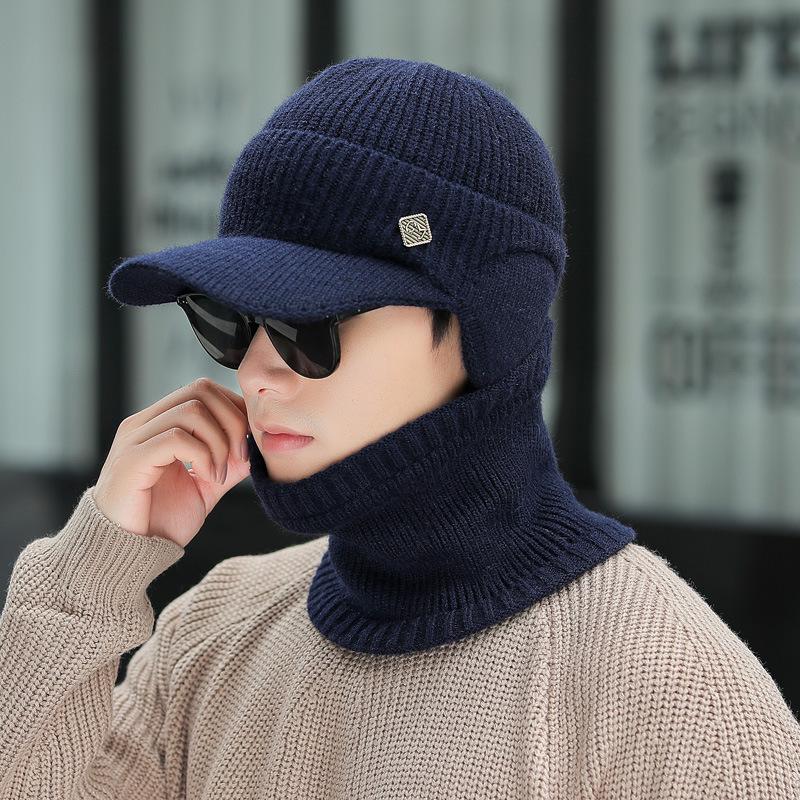 Men's Warm Knit Metal Label Duckbill Hat for Autumn/Winter - Windproof Design for Cycling and Outdoor Activities