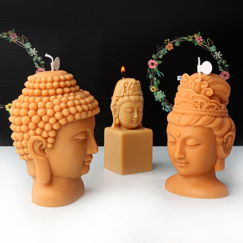 Avalokitesvara Buddhas Head Silicone Candle Mold Epoxy Resin Mould for DIY Soap Making Handmade Craft Gypsum Decor