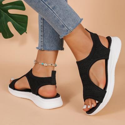 Außenhandel Übergröße Dicksohlige Fischmaul-Sandalen Fliegenstrick-Mesh Atmungsaktiv Ein Pedal Europäische und Amerikanische Mesh-Freizeitsandalen Damenschuhe