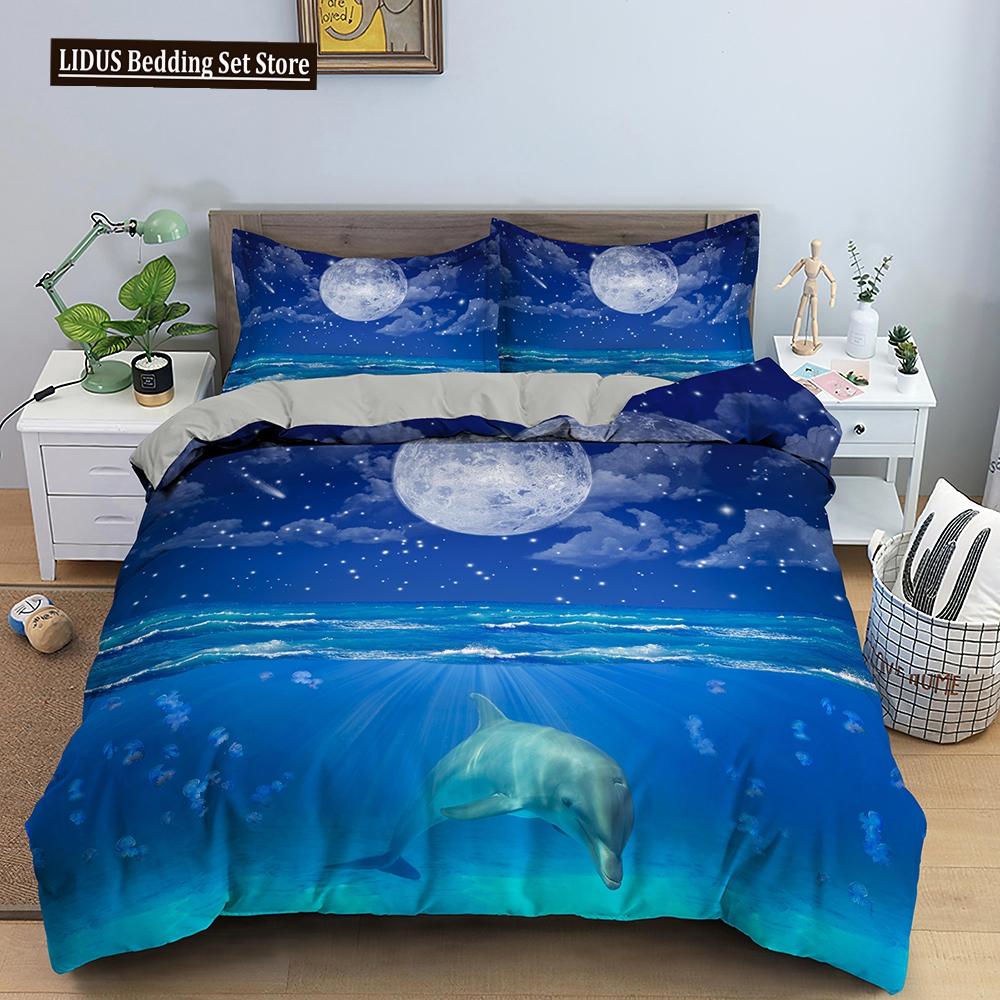 Dolphin Duvet Cover Set 2/3Pcs Marine Life Pillow Case Bedding Sets King Twin Full Queen Size Polyester Quilt Cover For Teens
