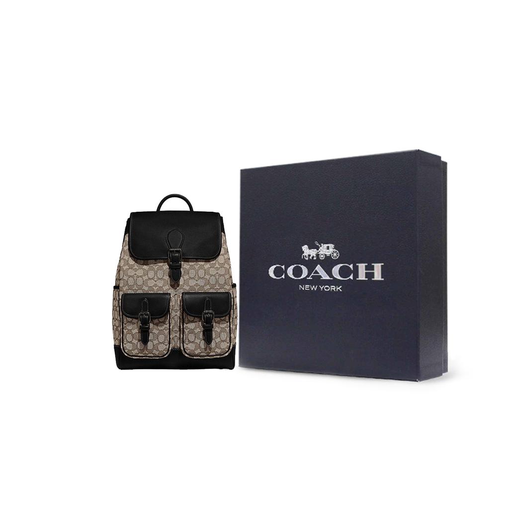 New COACH Frankie Fabric Cow Leather Patchwork Drawstring Bag Backpack Large Size Men's Gray & Black CE476-UW5