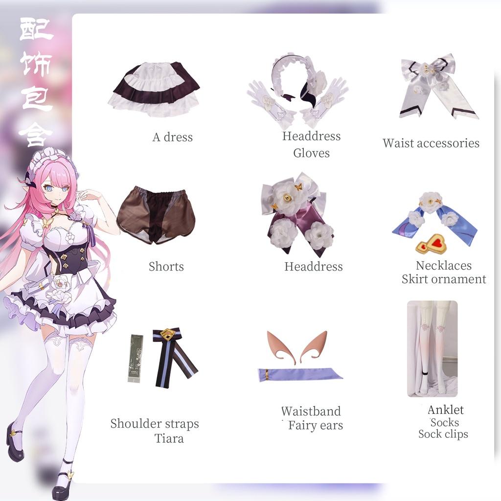 Honkai Elysia Maid Uniform Cosplay Costume Girl Anime Party Halloween Fan Outfit
