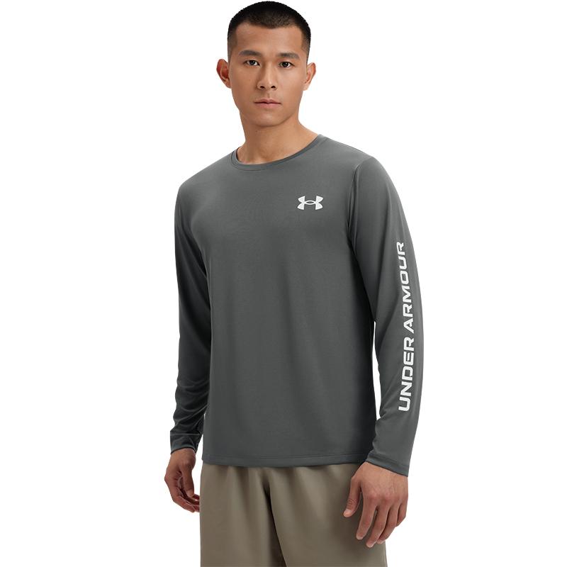 Under Armour Ss25 Ef Perf Graphic Logo Fashion Training Comfortable Long Sleeve T-Shirt Men Tops Rhino-Gray 6007557-025
