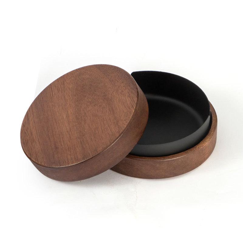 Gold-Stainless Steel Ashtray with Lid, Solid Wood Base – Anti-Ash Design for Home and Office, Ideal Gift.