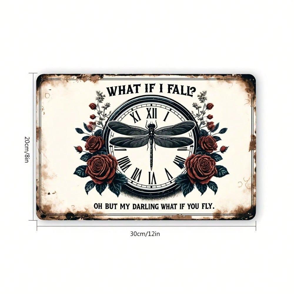 Vintage Rose Clock Metal Wall Poster 20x30cm Home Decor