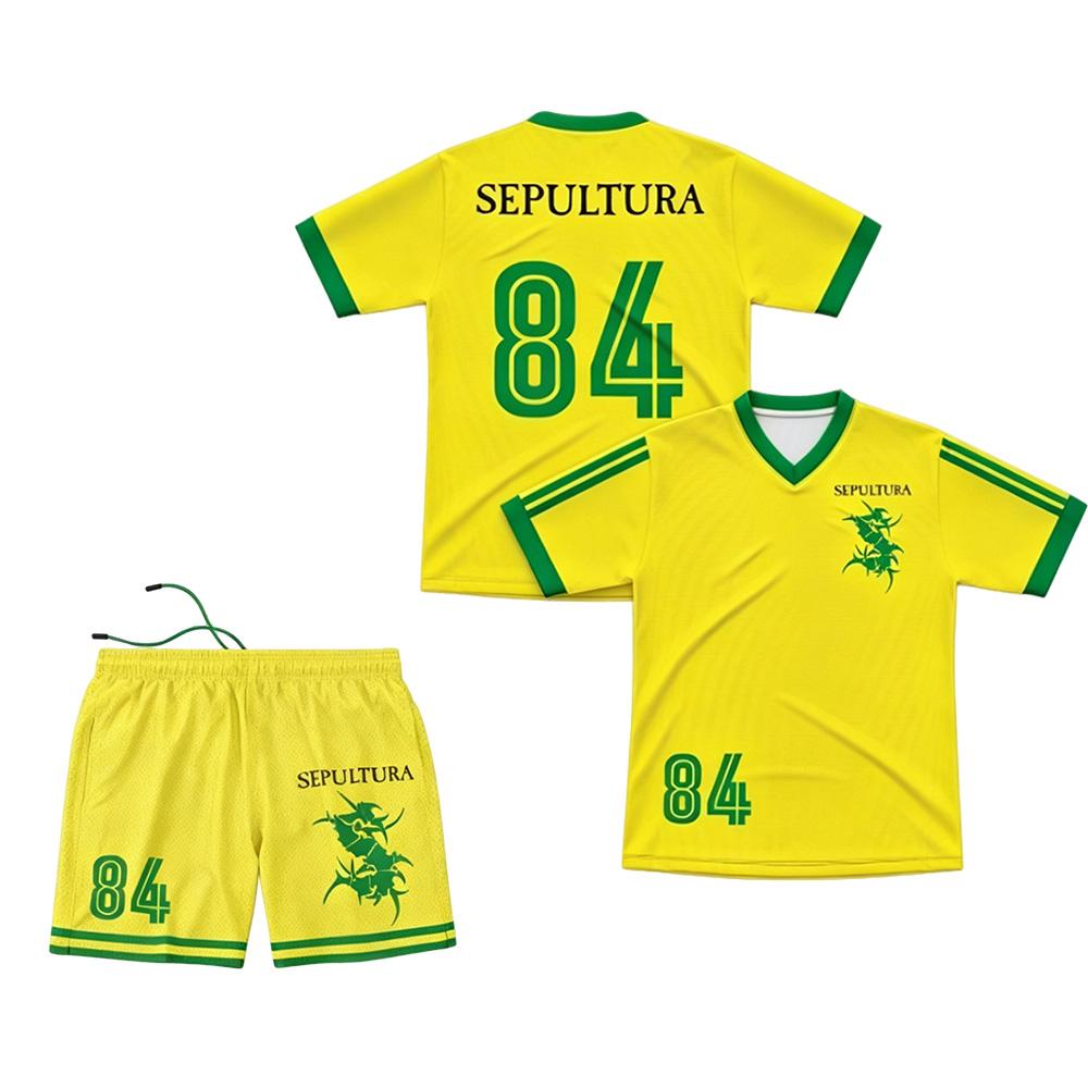 Sepultura 84 Fußballtrikot Anzug Herren Damen Sommer T-Shirt Set Kurzarm Sommer Outfit Unisex Streetwear Grafikbekleidung XS yellow