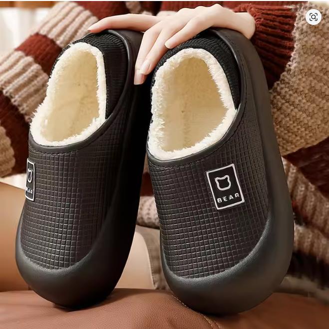 Waterproof Cotton Slippers for Women Men Winter Outdoor Indoor Non Slip Home Plush Shoes Thick Bottom Cute Bear Shoes Couple