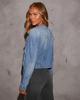 Jachetă de denim retro slim fit fără guler pentru femei, primăvara 2025, cu buzunare