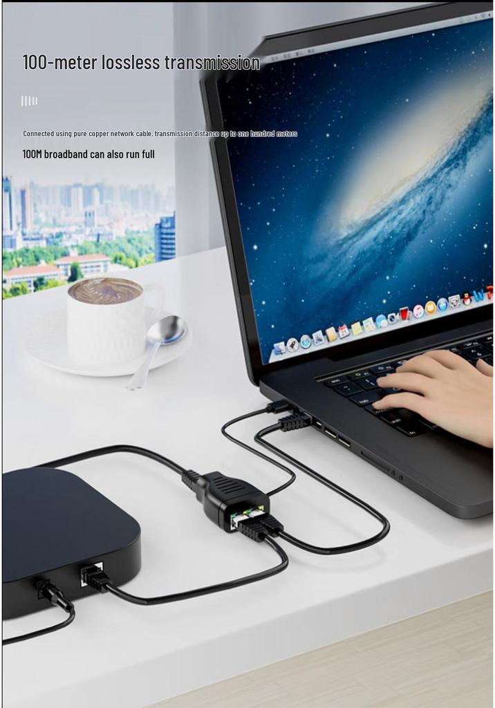 Dual Port Network Cable Splitter for Simultaneous Internet Access