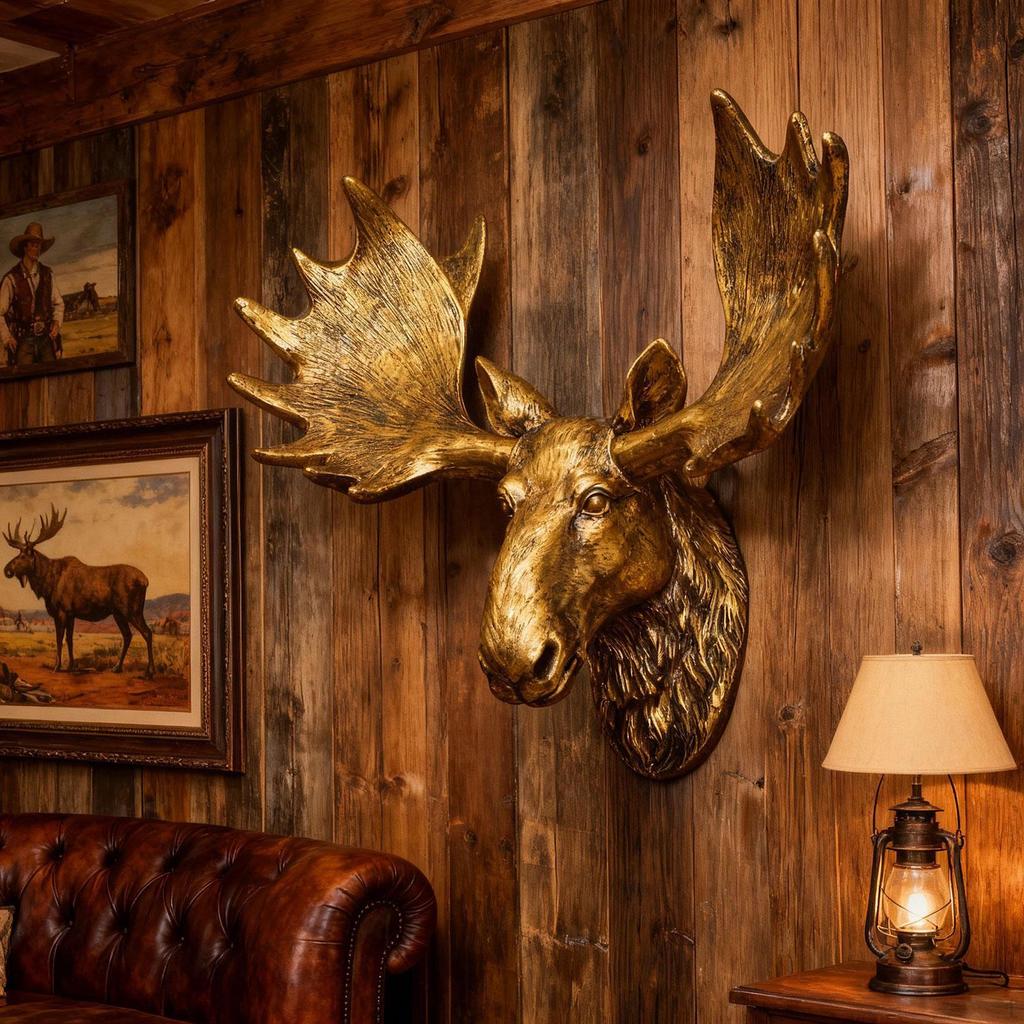 Rzeźba Ścienna z Głową Łosia Figurka Zwierzęcia Sztuka 3D do Sypialni Salonu Prezenty Rękodzieło Uchwyt