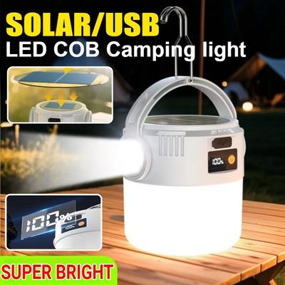 Luci da Campeggio LED COB Solari Lanterna da Campeggio Leggera Ricaricabile USB/Solare Lampada Impermeabile Per Esterno Casa Escursionismo Notte
