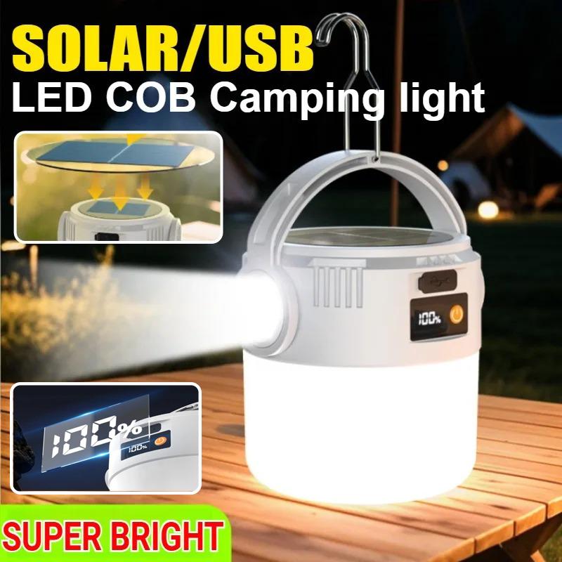 Solar LED COB Camping Lights Lightweight Camping Lantern USB/Solar Rechargeable Waterproof Lamp For Outdoor Home Hiking Night
