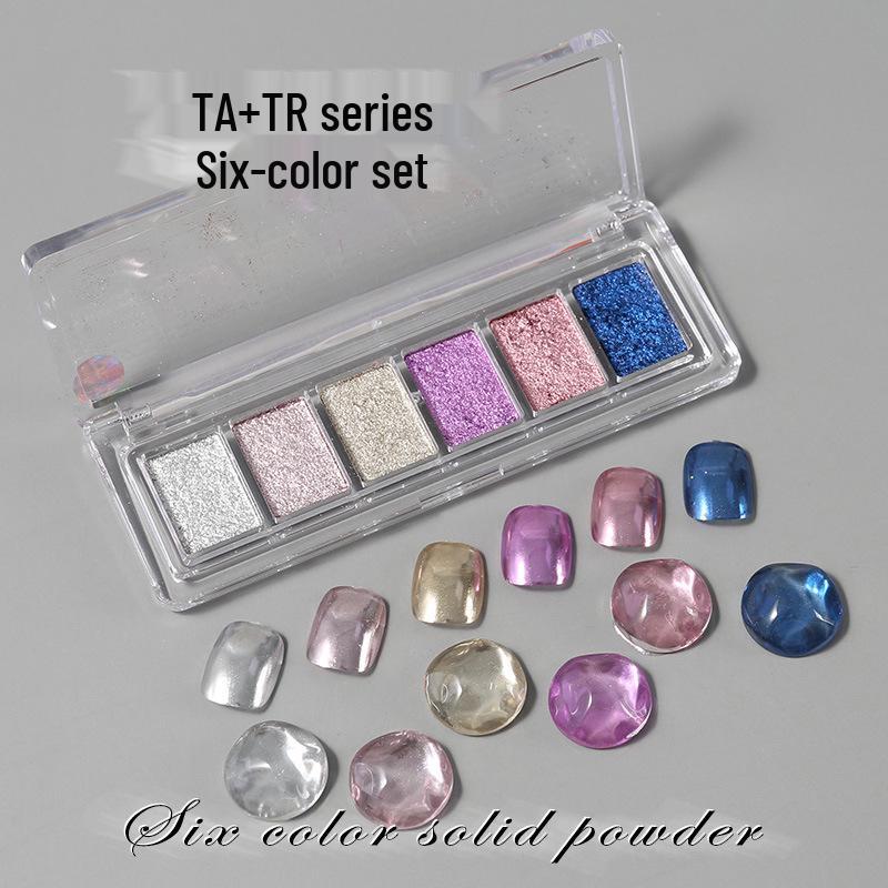 Solid Magic Mirror Powder: 6-Color Nail Salon Bright Eyeshadow Palette - Mermaid Fairy Aurora Outlining Powder