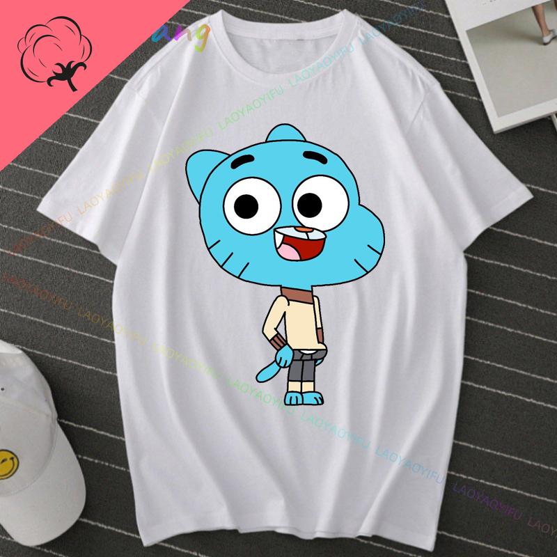 Funny Korean Amazing World Gumball Tshirt 100 Cotton Boys and Girls Y2k Clothes Short Sleeve Tee Mens Clothing