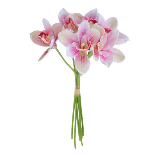 

6 шт. Имитация букета цимбидиума Настоящее прикосновение Искусственные цветы Не увядающие Выцветающие Яркий цвет Искусственный цветок