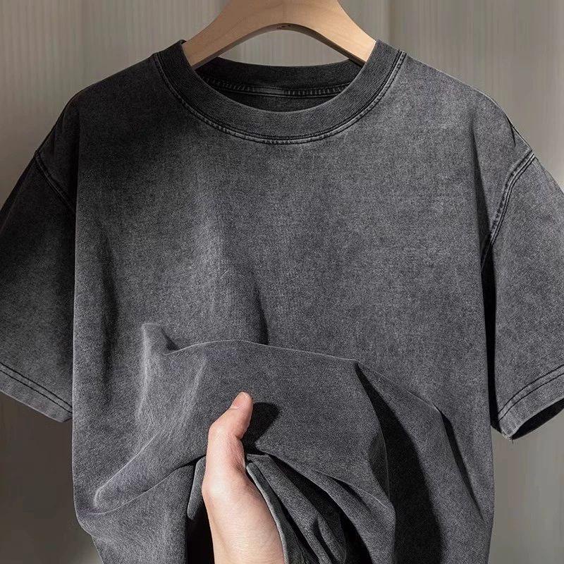 

Pure Cotton Distressed T-Shirt - Heavyweight 260g, Unisex, Short Sleeve, Retro Solid Colors for Summer. XL