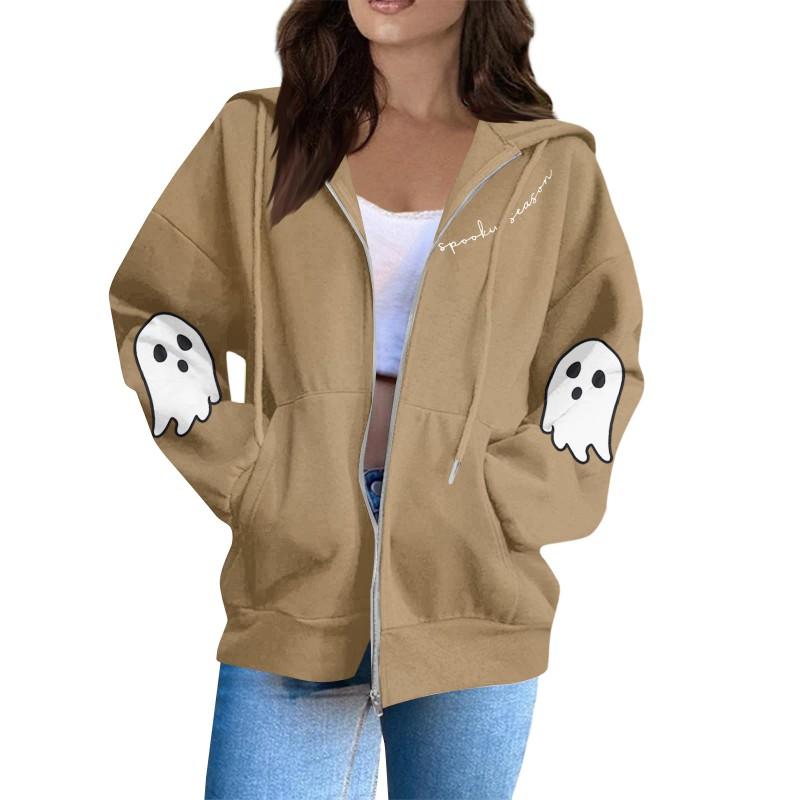 Unisex Zip Hoodie Casual Printed Workout Top Long Sleeve