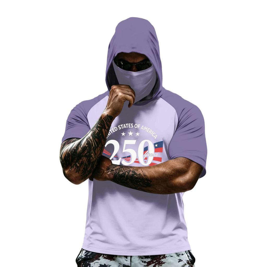 Men's Hooded Short Sleeve T Shirt Athletic Fit States Graphic Print 250 Years 1776 2026 Sportswear Top