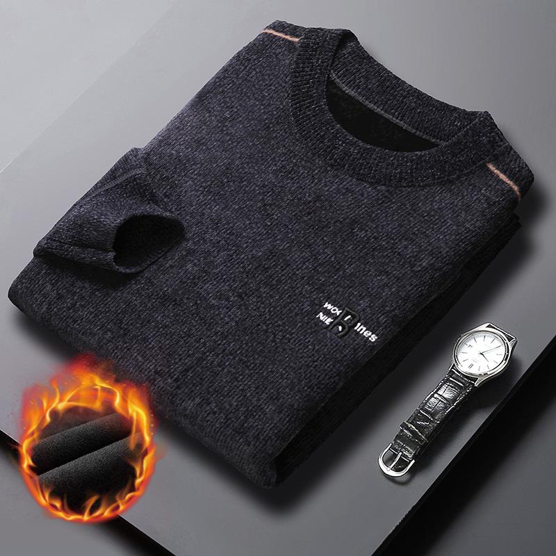2025 Men s Autumn/Winter Thickened Velvet Knit Sweater - Youth Casual Base Layer M