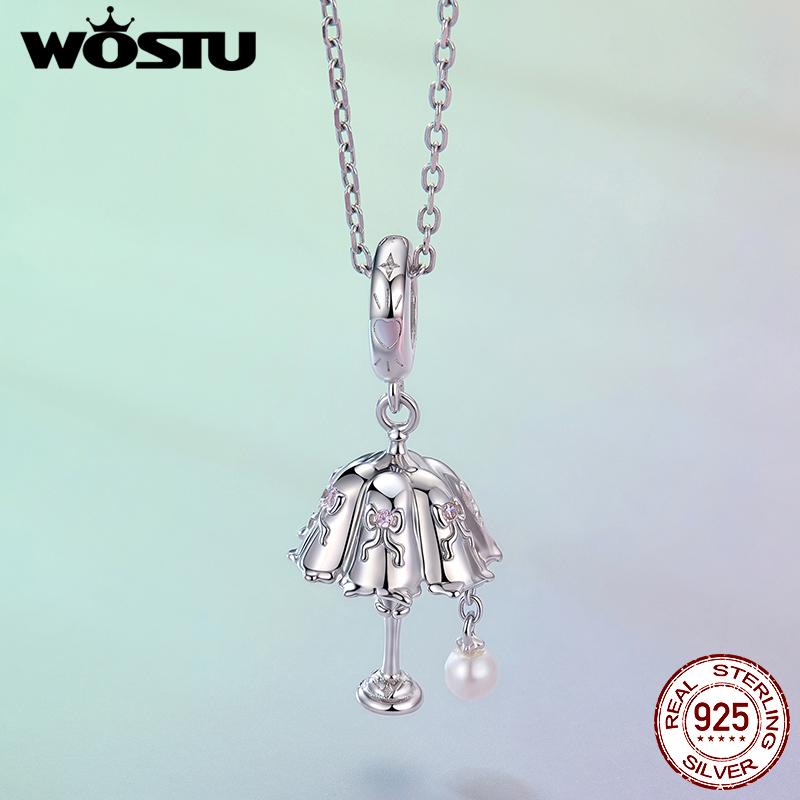 WOSTU 925 Sterling Silver DIY Birthday Charm Beads Hot Air Balloon Pink Bear Princess Dress Carousel Pendant Fit Bracelet Neck