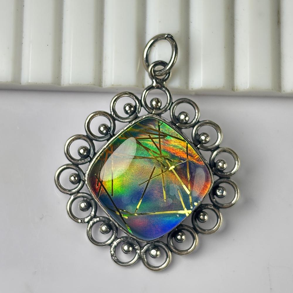 Opal Pendant 925 Sterling Silver 35.15 ct Monarch Fire October Birthstone for Gem Collections