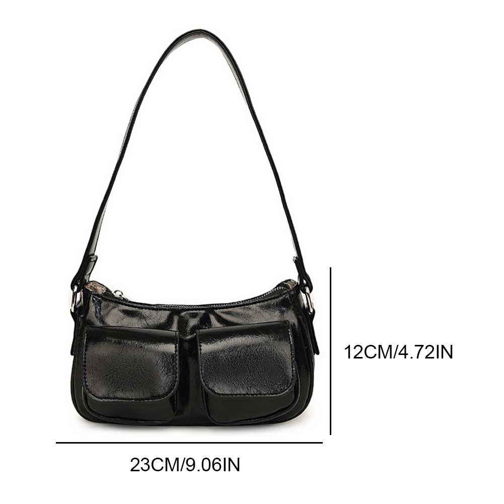 Retro Underarm Bag Double Pockets PU Leather Shopping Bag Fashion Solid Designer Armpit Bag Zipper Portable Ladies Chic Hobo Bag
