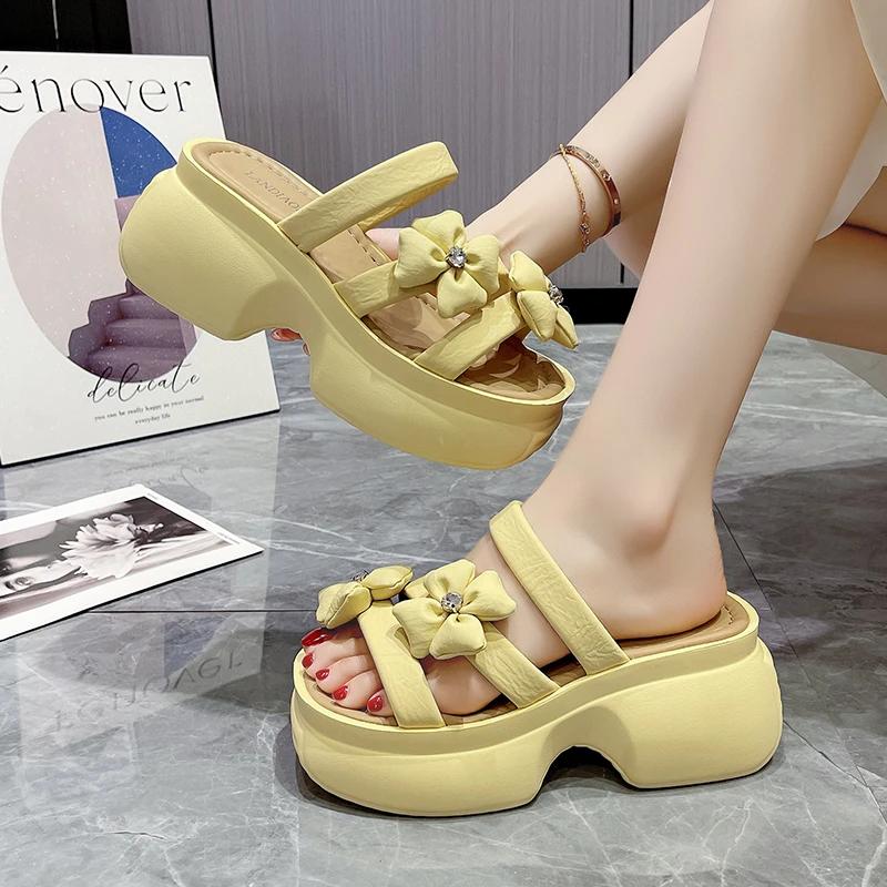 Fashion 7.5CM Designer Women Summer Chunky Sandals Platform Slippers High Heels Ladies Slides Beach Flip-Flop Woman Sandalias De Mujer