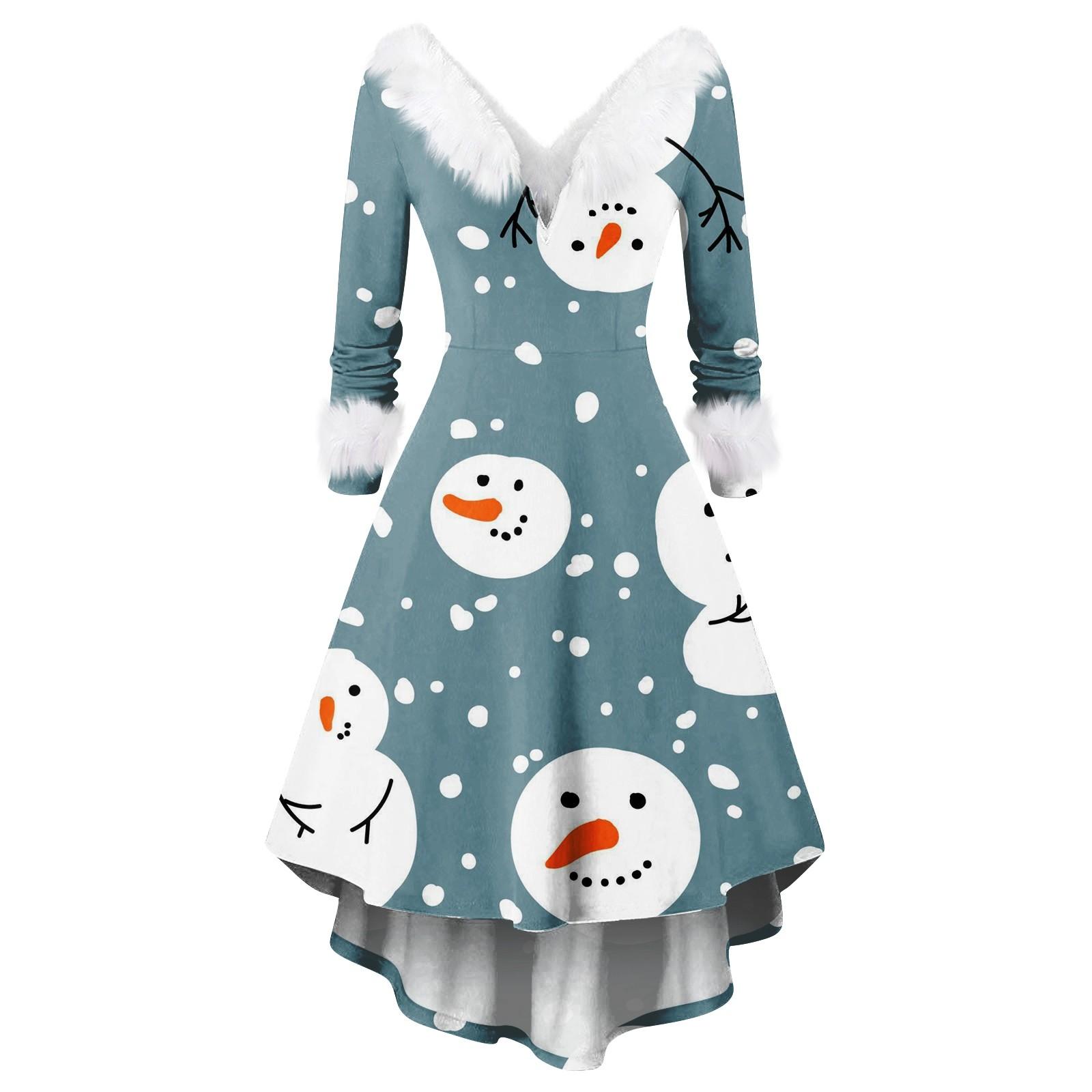 

Женское модное повседневное платье с v-образным вырезом и рождественским принтом для вечеринки с длинными рукавами S