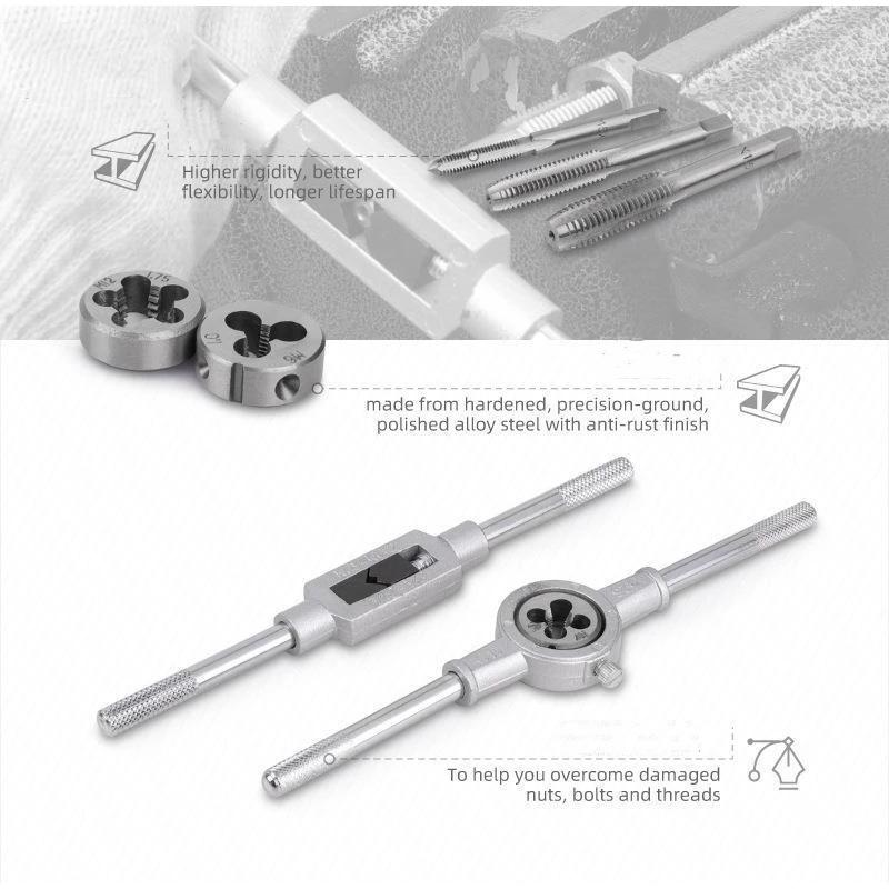 12/20Pcs Multifunction Tap and Die Set M3-M12 Metric Screw Thread Plugs Hand Screw Taps Straight Taper Tapping and Thread Tools