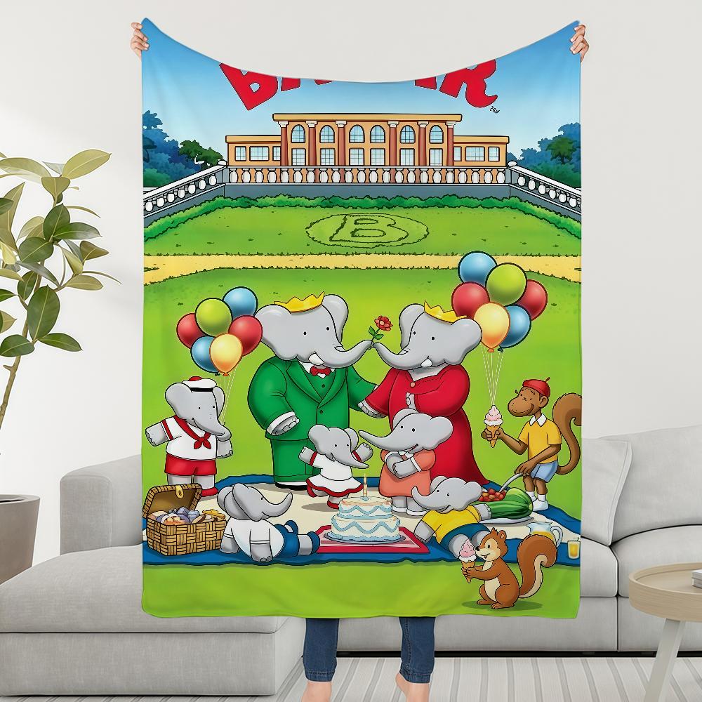 Cartoon B-Babar The Elephant Blanket Throw Super Cosy Plush Living Room Sofa Couch Childish Birthday Gifts Size: 75*100cm, Weight: 230 GSM