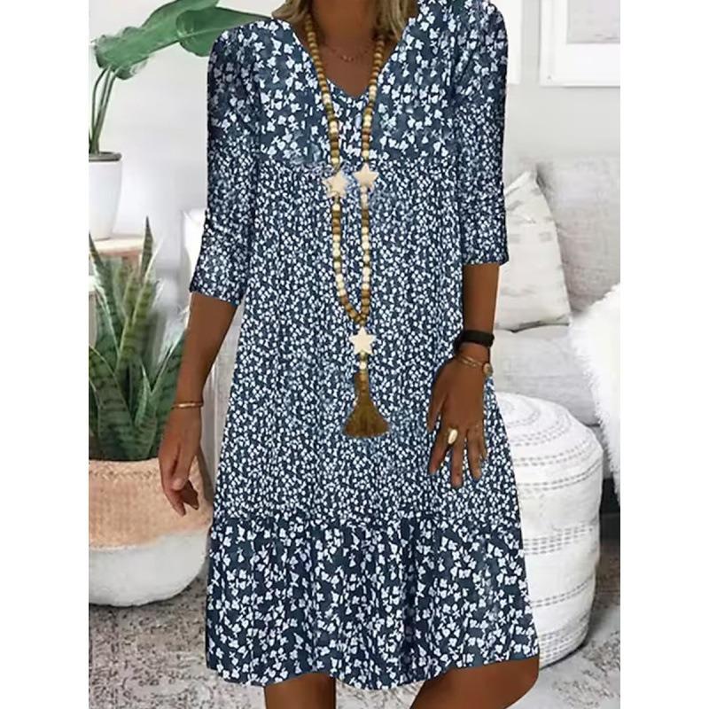 GMXIA Women's Fashion Summer Spring V-Neck 3/4 Sleeves  Casual Dresses