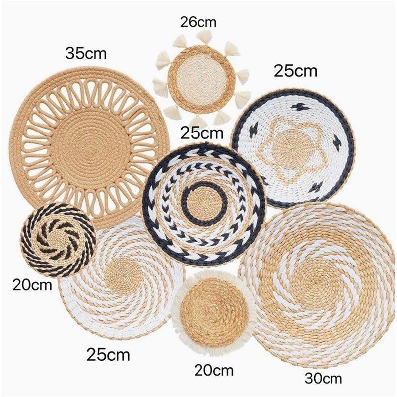 J1UL1N 8 Pcs Boho Wall Basket Decor Decorative Bulrush Woven Basket Wall Decor Boho Wall Art Round Wall Hanging Baskets
