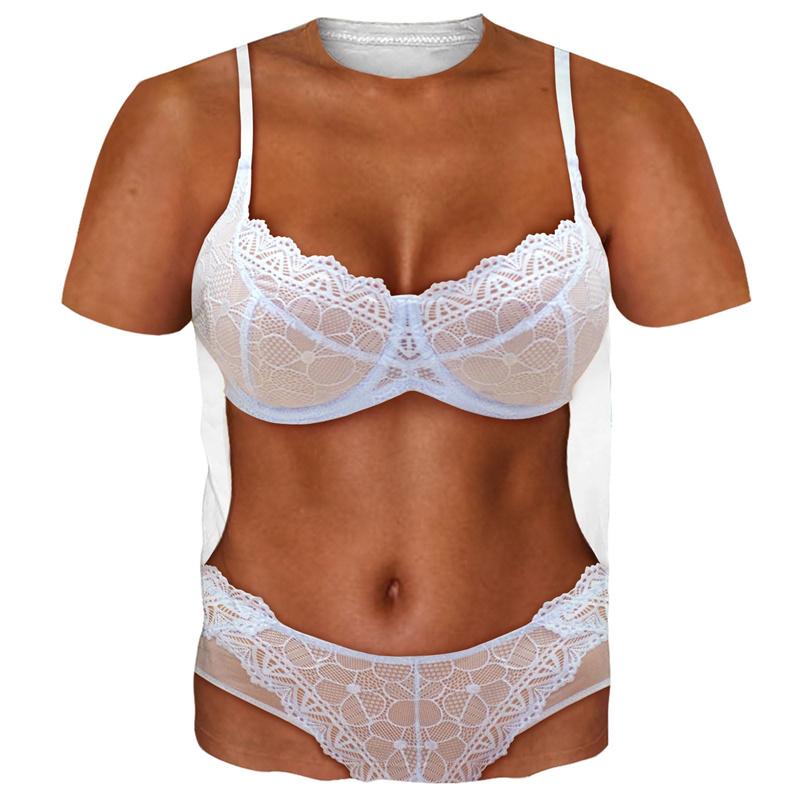 Men's Bikini Printed Fun T-shirt, Fake ABS Muscle 3D Printed Short Sleeved T-shirt, Cosplay Women's Clothing, Novelty T-shirt
