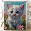 White Cat Shower Curtain Vivid Print Bathroom Decor for Kids Room Flower Pattern Waterproof Fabric Perfect Gift for Pet Lovers (