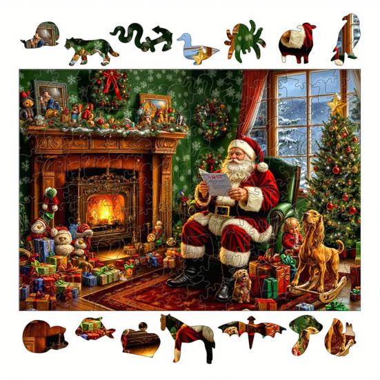 1 Set Puzzle din Lemn de Crăciun Vacanță de Iarnă Moș Crăciun Reni Sanie Puzzle Jucărie Educativă Decor pentru Casă