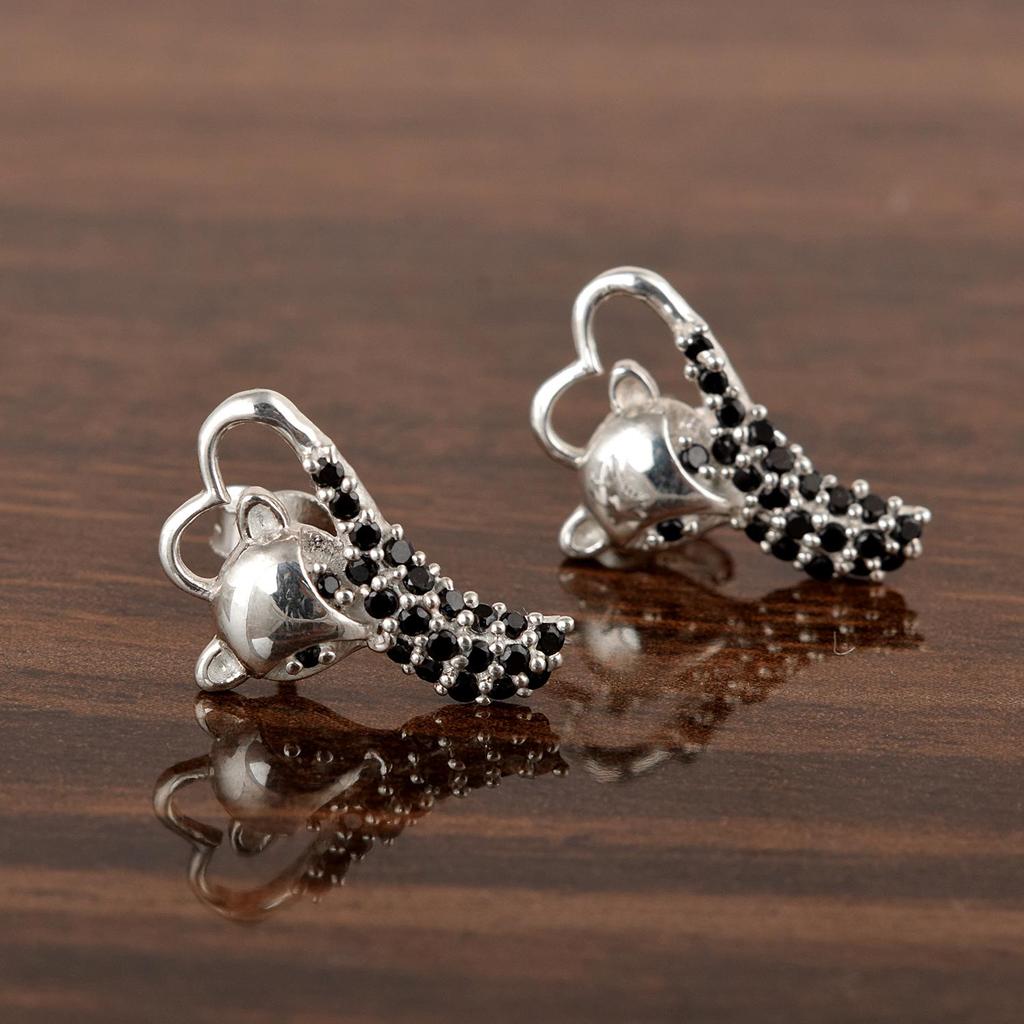 Heart Tail Fox Stud Earrings - 925 Sterling Silver