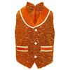 Unisex Kids Metallic Sequins Dance Vest Sparkling Buttons Irregular Hem Waistcoat Bowtie Party Costume