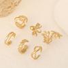 Stainless Steel Gold Color Rings Women Trendy Heart Moon Star Snake Open Rings Geometric Zircon Birthday Gift Wholesale