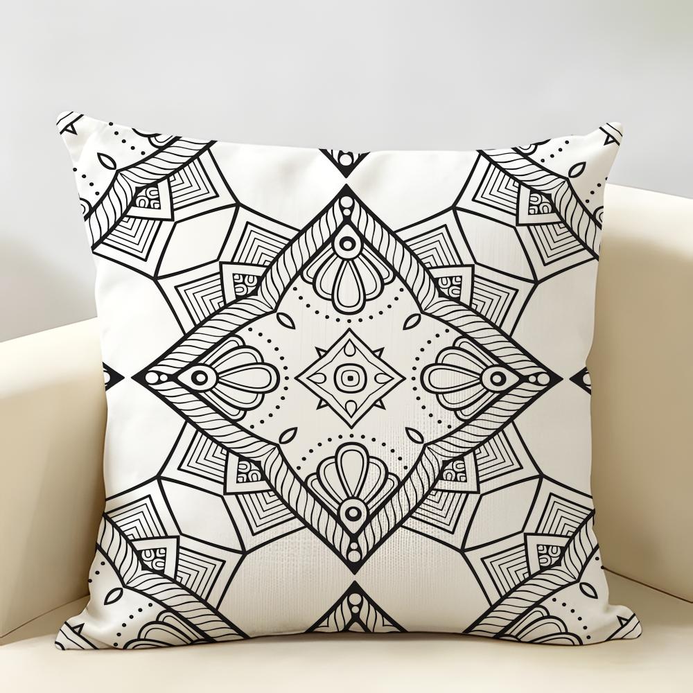 Gray Blend Pattern Cushion Cover Natural Linen Organic Fabric Double-Sided Printing Breathable Perfect For Home Decor