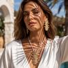 European and American Hammer Pattern Metal Leaf Necklace Woven Collarbone Exaggerated Geometric Fringed Necklace Earrings Accessories Women