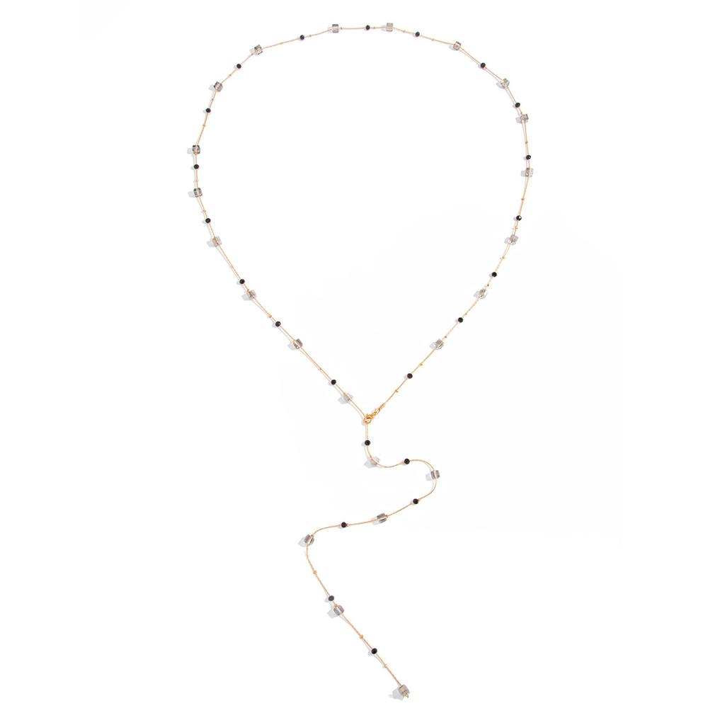 European and American Temperament Vacation Sugar Cube Crystal Rice Bead Body Chain Female, Simple Long Fringed Ins Geometric Waist Chain