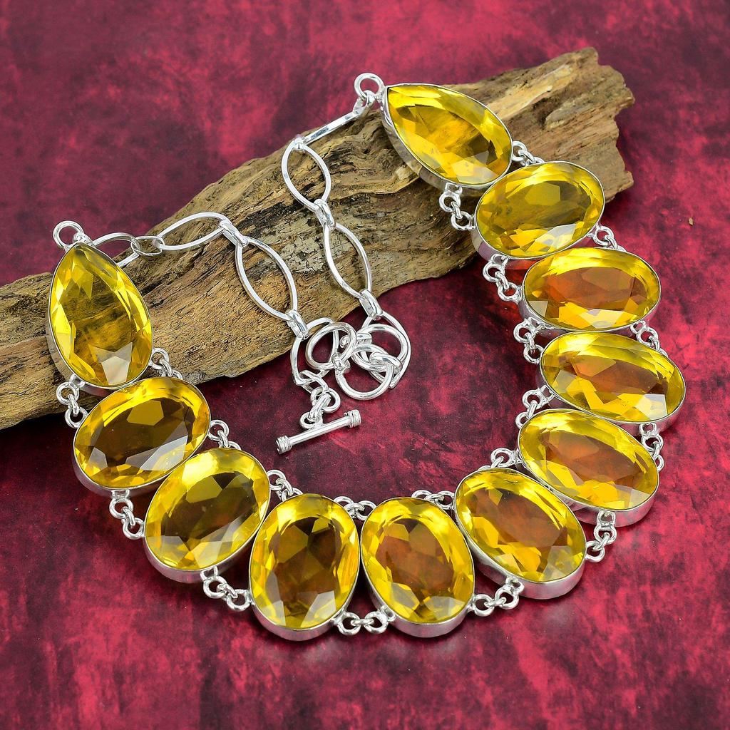 Faceted Citrine 925 Solid Sterling Silver Jewelry Set, Bracelet & Necklace Set For Her, Handmade Jewelry, Gemstone Beauteous Jewelry For Her