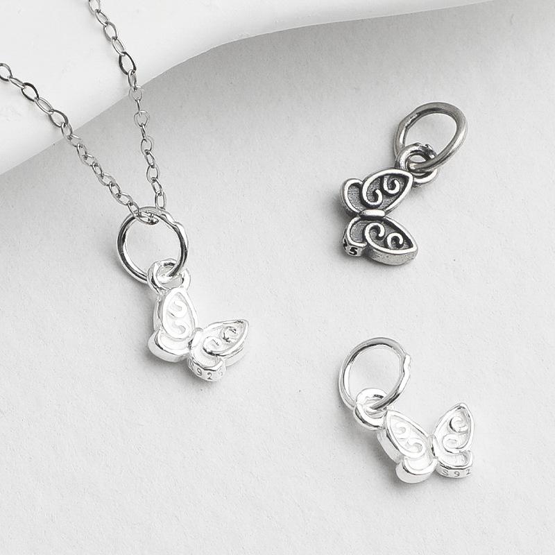 S925 Silver Butterfly Pendant Handwoven Rope Bracelet Necklace DIY Accessory